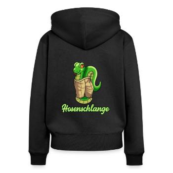 Hosenschlange - Frauen Premium Bio Zip Hoodie - Schwarz - Hinten - Julia (174cm)