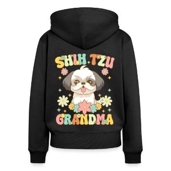 Groovy Hundeliebhaberin - Frauen Premium Bio Zip Hoodie - Schwarz - Hinten - Julia (174cm)