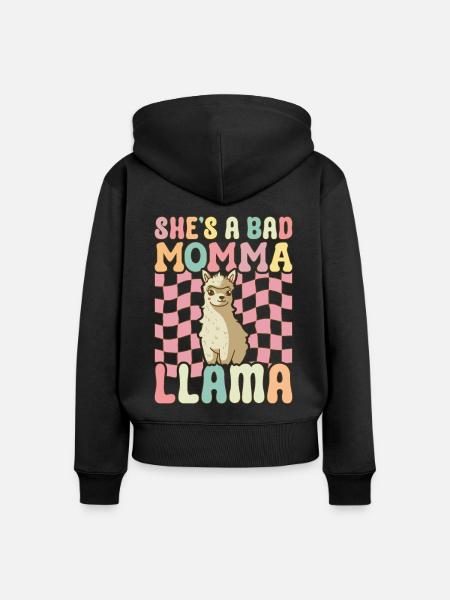 Mama Llama - Frauen Premium Bio Zip Hoodie - Schwarz