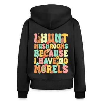 Groovy Pilzjagd - Frauen Premium Bio Zip Hoodie - Schwarz - Hinten - Julia (174cm)