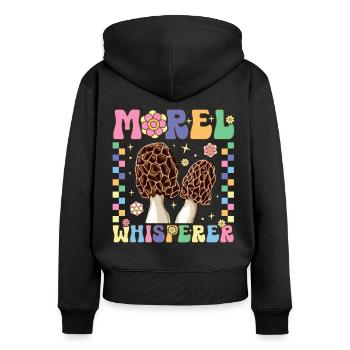 Groovy Mykologe auf Pilzsuche - Frauen Premium Bio Zip Hoodie - Schwarz - Hinten - Julia (174cm)