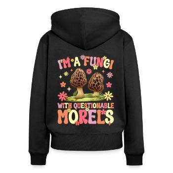 Groovy Pilzjagd - Frauen Premium Bio Zip Hoodie - Schwarz - Hinten - Julia (174cm)