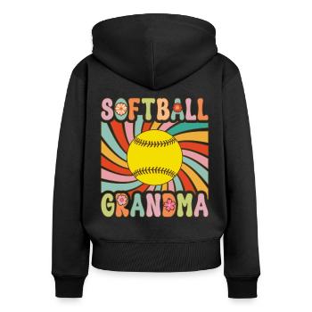Groovy Softball-Spielerin - Frauen Premium Bio Zip Hoodie - Schwarz - Hinten - Julia (174cm)