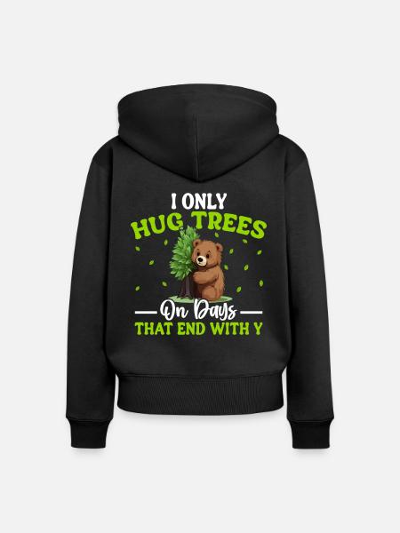 Tree Hugger Umweltschützer Bär - Frauen Premium Bio Zip Hoodie - Schwarz