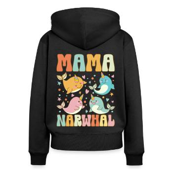 Groovy Narwhal Mom Narwhal Lover - Frauen Premium Bio Zip Hoodie - Schwarz - Hinten - Julia (174cm)
