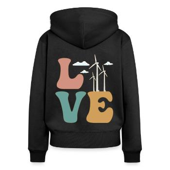 LOVE Windturbine Techniker Energie Windkraftwerk - Frauen Premium Bio Zip Hoodie - Schwarz - Hinten - Julia (174cm)
