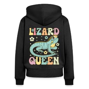 Reine Lézard Groovy Barbu Dragon Lézard Amoureux - Sweat à capuche zippé Premium bio Femme - noir - Dos - Julia (174cm)