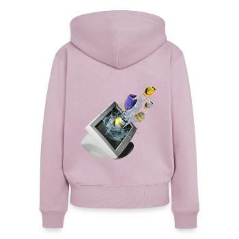 Frutiger Aero Aesthetic Tech Ordinateur Aquarium - Sweat à capuche zippé Premium bio Femme - rose poudré - Dos - Julia (174cm)