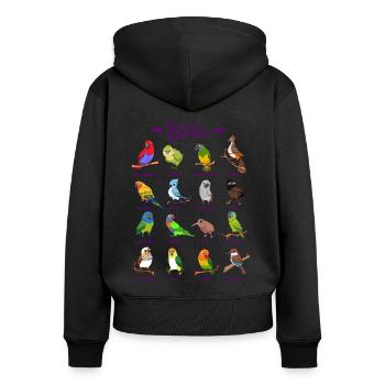 Verschiedene Cartoon Vögel - Frauen Premium Bio Zip Hoodie - Schwarz - Hinten - Julia (174cm)