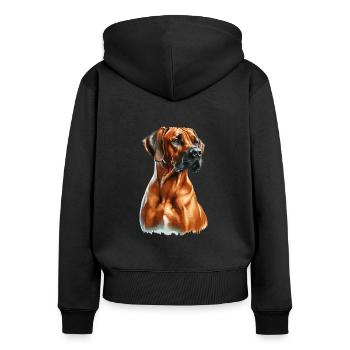 Watercolor Rhodesian Ridgeback - Frauen Premium Bio Zip Hoodie - Schwarz - Hinten - Julia (174cm)