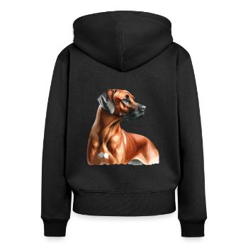 Watercolor Rhodesian Ridgeback - Frauen Premium Bio Zip Hoodie - Schwarz - Hinten - Julia (174cm)