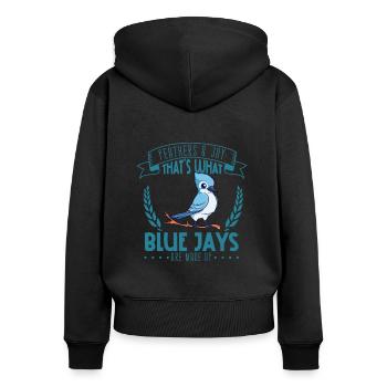 Federn und Freude - Blauhäher - Frauen Premium Bio Zip Hoodie - Schwarz - Hinten - Julia (174cm)
