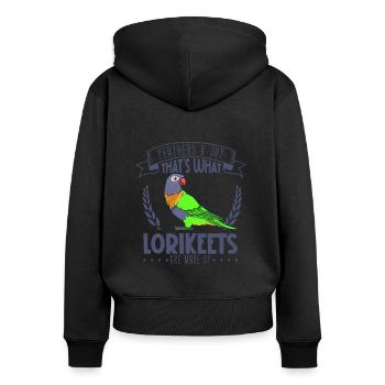 Federn und Freude - Lori - Frauen Premium Bio Zip Hoodie - Schwarz - Hinten - Julia (174cm)