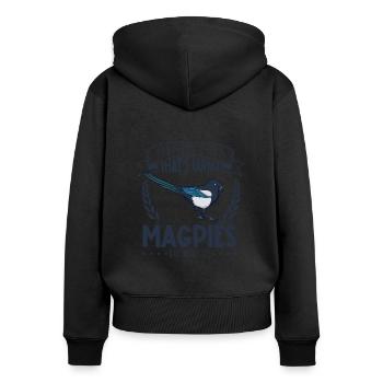Federn und Freude - Elster - Frauen Premium Bio Zip Hoodie - Schwarz - Hinten - Julia (174cm)