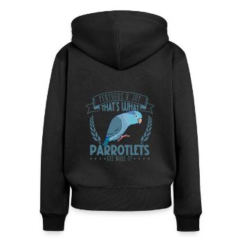 Plumes et joie - Perroquet moineau - Sweat à capuche zippé Premium bio Femme - noir - Dos - Julia (174cm)