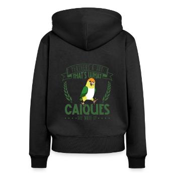 Feathers and Joy - Perroquet à ventre blanc - Sweat à capuche zippé Premium bio Femme - noir - Dos - Julia (174cm)