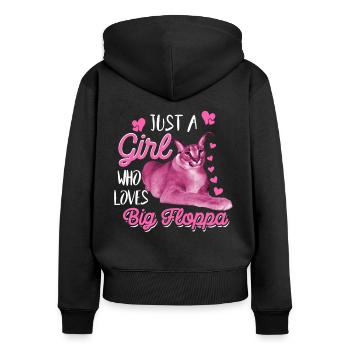 Big Floppa Caracal Cat Meme Girl qui aime Big Flo - Sweat à capuche zippé Premium bio Femme - noir - Dos - Julia (174cm)