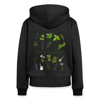 Mein Kräutergarten - Kräuter - Frauen Premium Bio Zip Hoodie - Schwarz - Hinten - Julia (174cm)