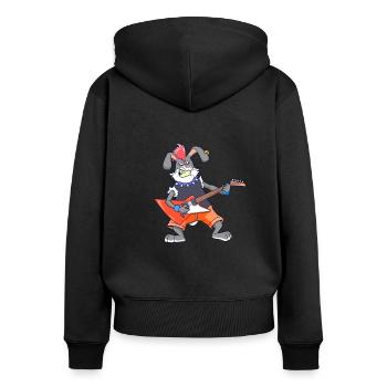 Cartoon Hase rockt E-Gitarre - Frauen Premium Bio Zip Hoodie - Schwarz - Hinten - Julia (174cm)