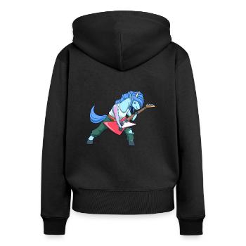 Cartoon Einhorn rockt E-Gitarre - Frauen Premium Bio Zip Hoodie - Schwarz - Hinten - Julia (174cm)