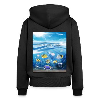 Frutiger Aero Aesthetic Tech Océan Poisson sous-marin - Sweat à capuche zippé Premium bio Femme - noir - Dos - Julia (174cm)