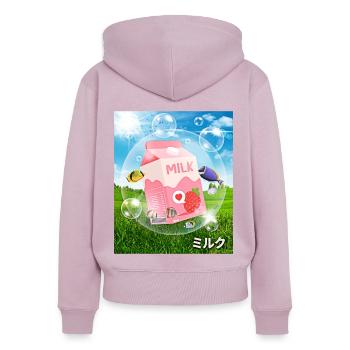 Frutiger Aero Aesthetic Tech Kawaii Lait de Fraise - Sweat à capuche zippé Premium bio Femme - rose poudré - Dos - Julia (174cm)