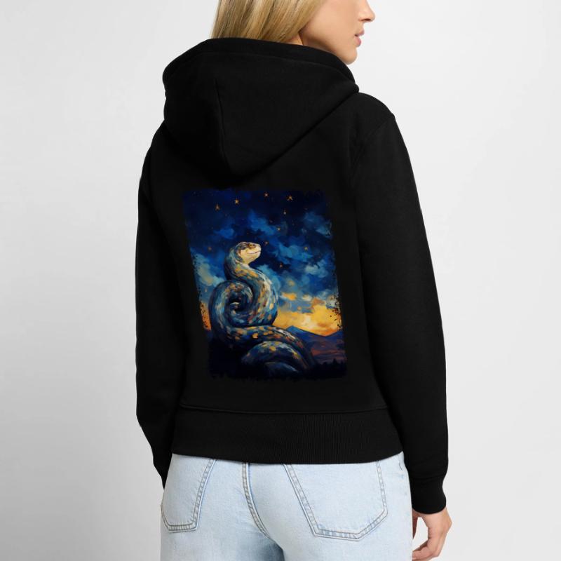 Kugelpython Schlange Sternennacht Gemälde Frauen Premium Bio Zip Hoodie