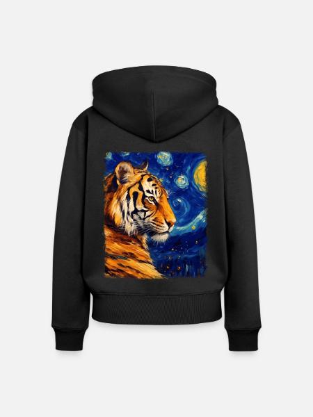 Bengalkatze Sternennacht-Gemälde - Frauen Premium Bio Zip Hoodie - Schwarz