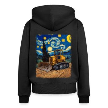 Bulldozer Bauwagen HEO Sternennacht Malerei - Frauen Premium Bio Zip Hoodie - Schwarz - Hinten - Julia (174cm)