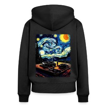 Dj Disc Jockey Plattenspieler Sternennacht Malerei - Frauen Premium Bio Zip Hoodie - Schwarz - Hinten - Julia (174cm)