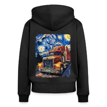camionneur chauffeur de camion camionnage peinture nuit étoilée - Sweat à capuche zippé Premium bio Femme - noir - Dos - Julia (174cm)