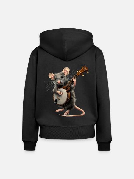 Rattenmaus Bluegrass Banjo Spieler - Frauen Premium Bio Zip Hoodie - Schwarz