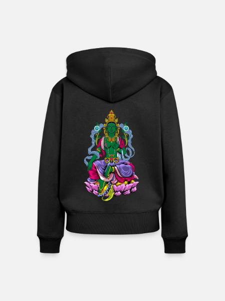 Buddhismus Gott Bodhisattva Grüne Tara - Premium økologisk hoodie med lynlås til kvinder - sort