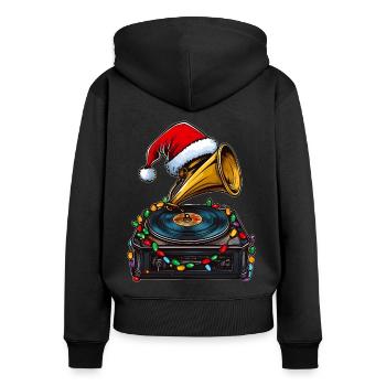 Gramophone Vintage Vinyl Turntable Christmas - Women's Premium Organic Zip Hoodie - black - Back - Julia (174cm)