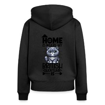 Accueil - British Shorthair - Sweat à capuche zippé Premium bio Femme - noir - Dos - Julia (174cm)