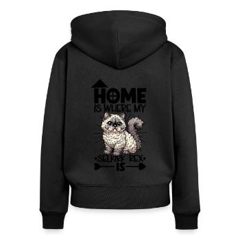 Zuhause - Selkirk Rex - Frauen Premium Bio Zip Hoodie - Schwarz - Hinten - Julia (174cm)