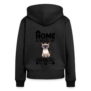 Accueil - Chat siamois - Sweat à capuche zippé Premium bio Femme - noir - Dos - Julia (174cm)