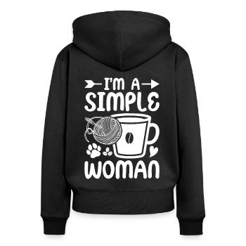 Häkeln Stricken Garnliebhaber Ich bin eine einfach - Frauen Premium Bio Zip Hoodie - Schwarz - Hinten - Julia (174cm)