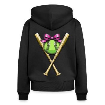 Coquette Bogen Softballschläger Mütter Tag rosa - Frauen Premium Bio Zip Hoodie - Schwarz - Hinten - Julia (174cm)