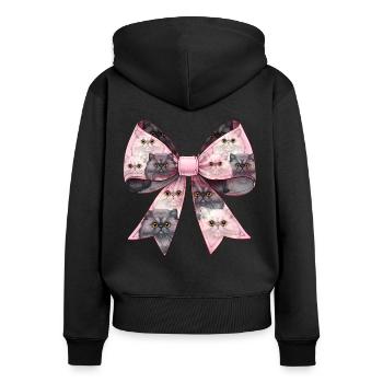 Coquette Bogen Perserkatze Mama Muster Rosa - Frauen Premium Bio Zip Hoodie - Schwarz - Hinten - Julia (174cm)