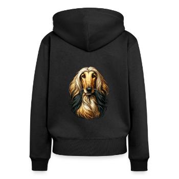 Visage de chien - Lévrier afghan - Sweat à capuche zippé Premium bio Femme - noir - Dos - Julia (174cm)