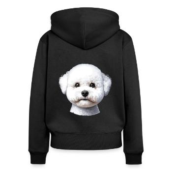 Visage de chien - Bichon Frisé - Sweat à capuche zippé Premium bio Femme - noir - Dos - Julia (174cm)