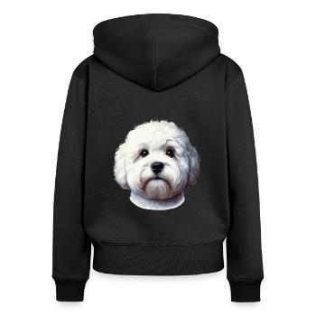 Visage de chien - Bolognaise - Sweat à capuche zippé Premium bio Femme - noir - Dos - Julia (174cm)