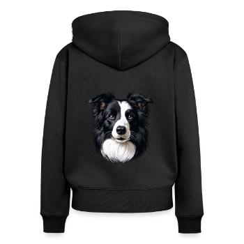 Visage de chien - Border Collie - Sweat à capuche zippé Premium bio Femme - noir - Dos - Julia (174cm)
