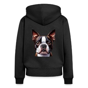 Visage de chien - Boston Terrier - Sweat à capuche zippé Premium bio Femme - noir - Dos - Julia (174cm)