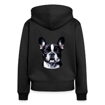 Visage de chien - Bouledogue français - Sweat à capuche zippé Premium bio Femme - noir - Dos - Julia (174cm)