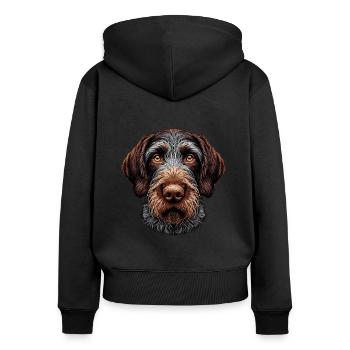 Hundegesicht - Deutsch Drahthaar - Frauen Premium Bio Zip Hoodie - Schwarz - Hinten - Julia (174cm)