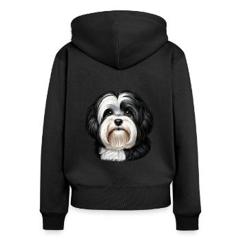 Visage de chien - Bichon havanais - Sweat à capuche zippé Premium bio Femme - noir - Dos - Julia (174cm)