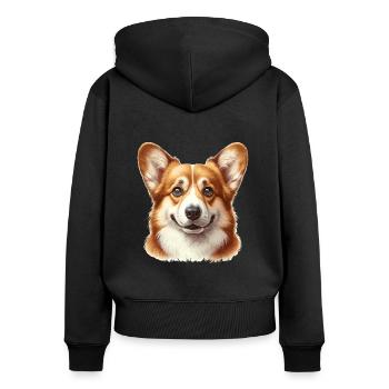 Dog Face - Welsh Corgi Pembroke - Women's Premium Organic Zip Hoodie - black - Back - Julia (174cm)