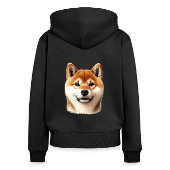 Visage de chien - Shiba Inu - Sweat à capuche zippé Premium bio Femme - noir - Dos - Julia (174cm)
